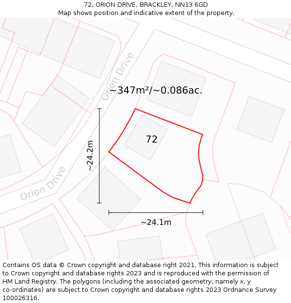 72, ORION DRIVE, BRACKLEY, NN13 6GD: Plot and title map