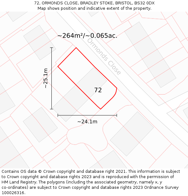 72, ORMONDS CLOSE, BRADLEY STOKE, BRISTOL, BS32 0DX: Plot and title map