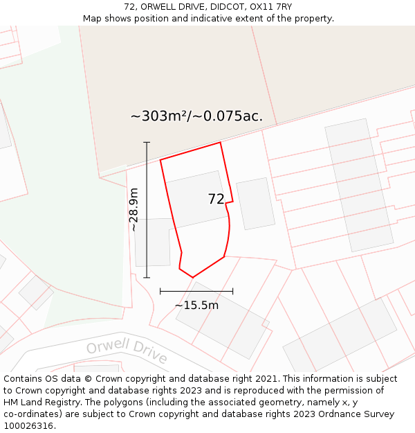 72, ORWELL DRIVE, DIDCOT, OX11 7RY: Plot and title map