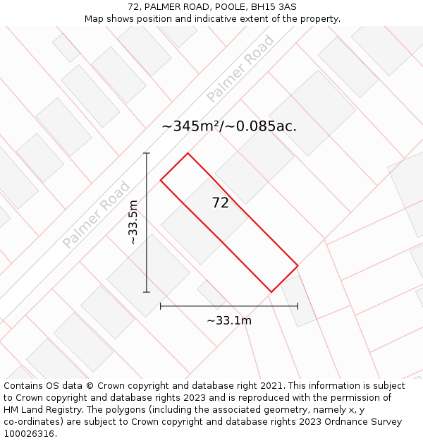 72, PALMER ROAD, POOLE, BH15 3AS: Plot and title map