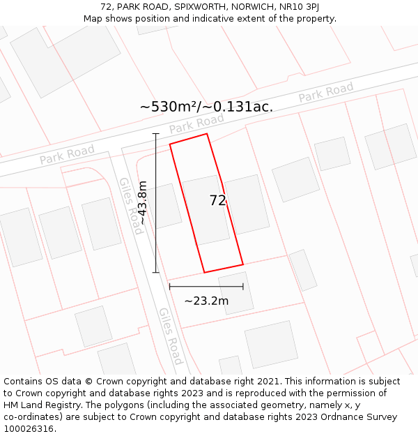 72, PARK ROAD, SPIXWORTH, NORWICH, NR10 3PJ: Plot and title map