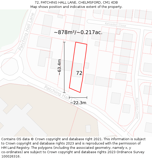 72, PATCHING HALL LANE, CHELMSFORD, CM1 4DB: Plot and title map