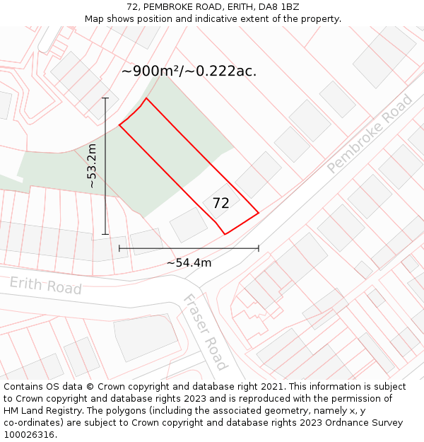 72, PEMBROKE ROAD, ERITH, DA8 1BZ: Plot and title map