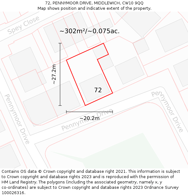 72, PENNYMOOR DRIVE, MIDDLEWICH, CW10 9QQ: Plot and title map