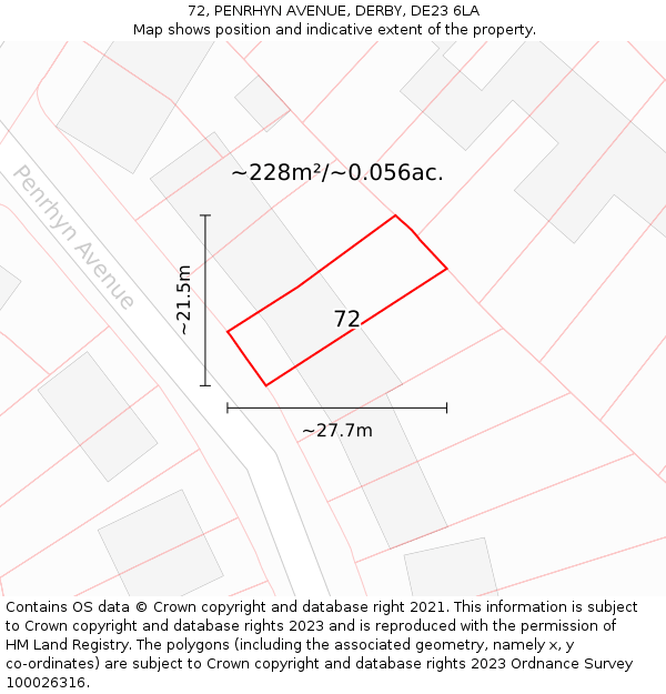 72, PENRHYN AVENUE, DERBY, DE23 6LA: Plot and title map