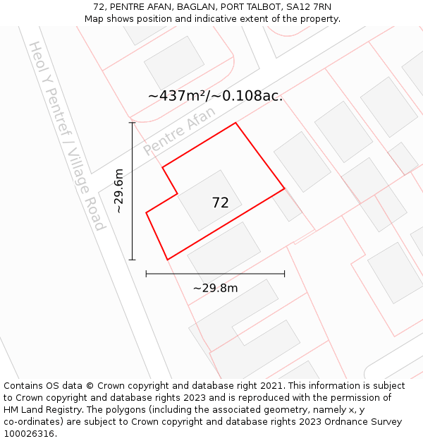 72, PENTRE AFAN, BAGLAN, PORT TALBOT, SA12 7RN: Plot and title map