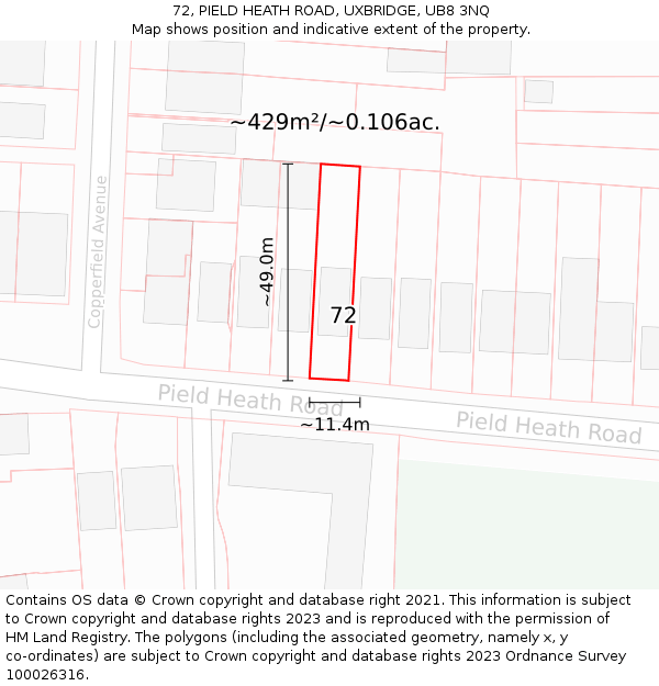72, PIELD HEATH ROAD, UXBRIDGE, UB8 3NQ: Plot and title map
