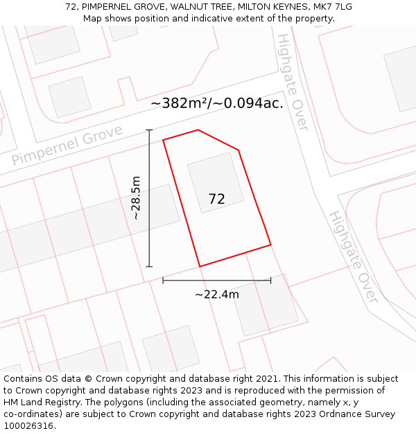 72, PIMPERNEL GROVE, WALNUT TREE, MILTON KEYNES, MK7 7LG: Plot and title map