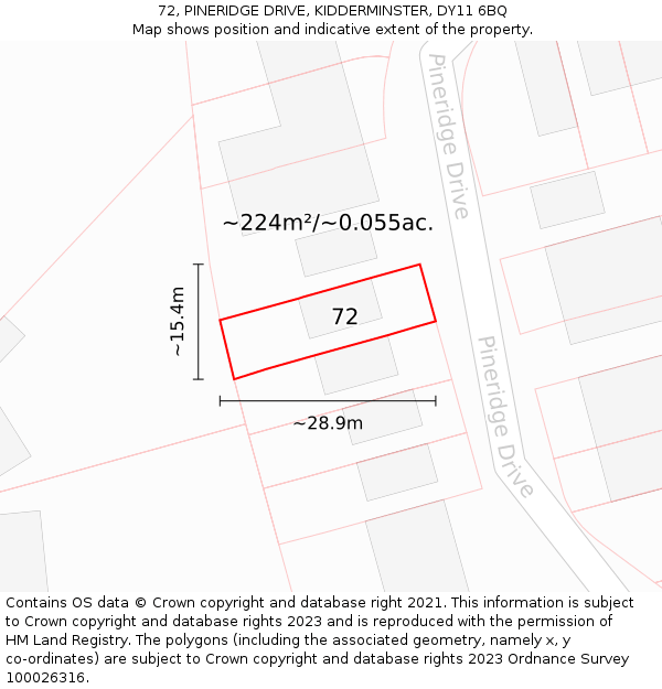72, PINERIDGE DRIVE, KIDDERMINSTER, DY11 6BQ: Plot and title map
