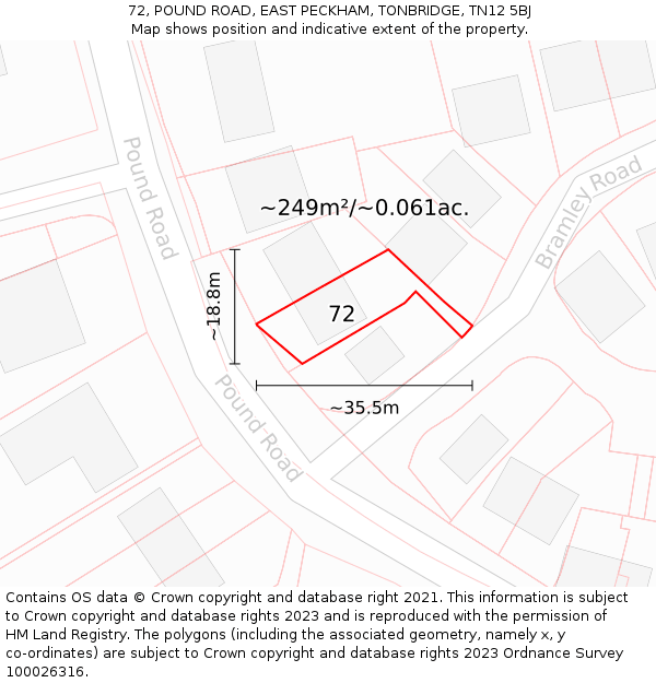 72, POUND ROAD, EAST PECKHAM, TONBRIDGE, TN12 5BJ: Plot and title map