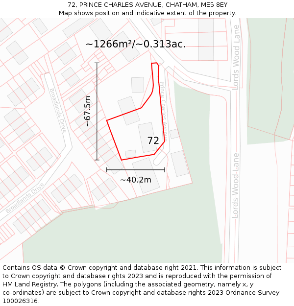 72, PRINCE CHARLES AVENUE, CHATHAM, ME5 8EY: Plot and title map