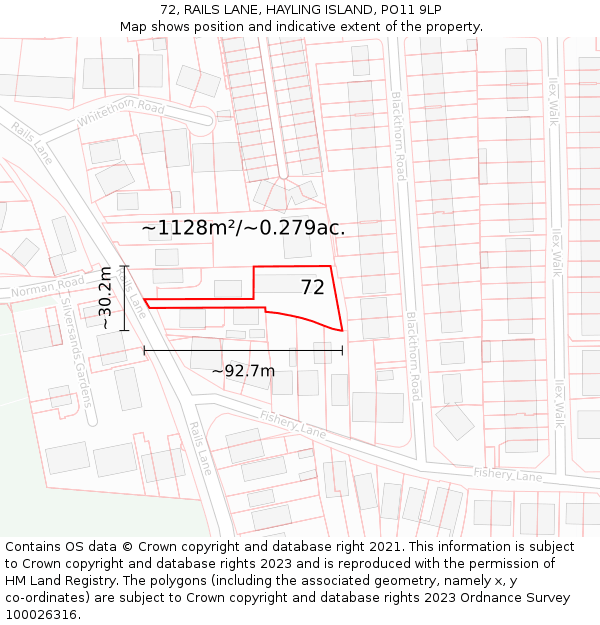 72, RAILS LANE, HAYLING ISLAND, PO11 9LP: Plot and title map