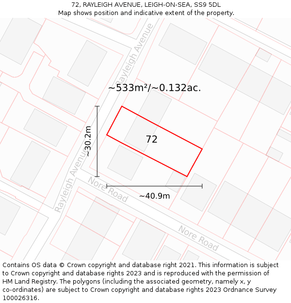 72, RAYLEIGH AVENUE, LEIGH-ON-SEA, SS9 5DL: Plot and title map