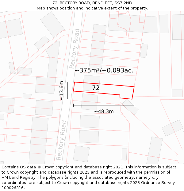 72, RECTORY ROAD, BENFLEET, SS7 2ND: Plot and title map