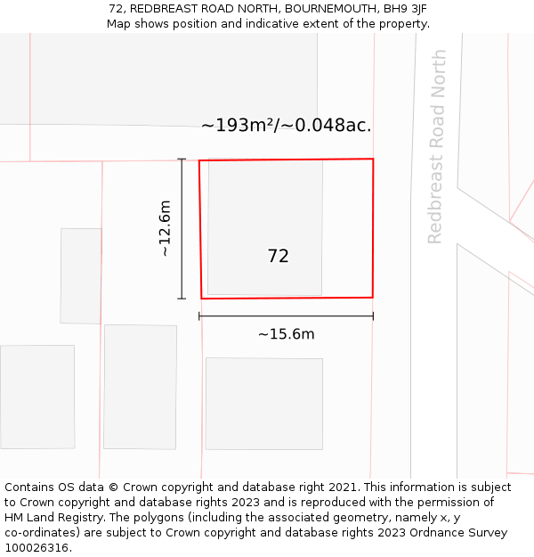 72, REDBREAST ROAD NORTH, BOURNEMOUTH, BH9 3JF: Plot and title map