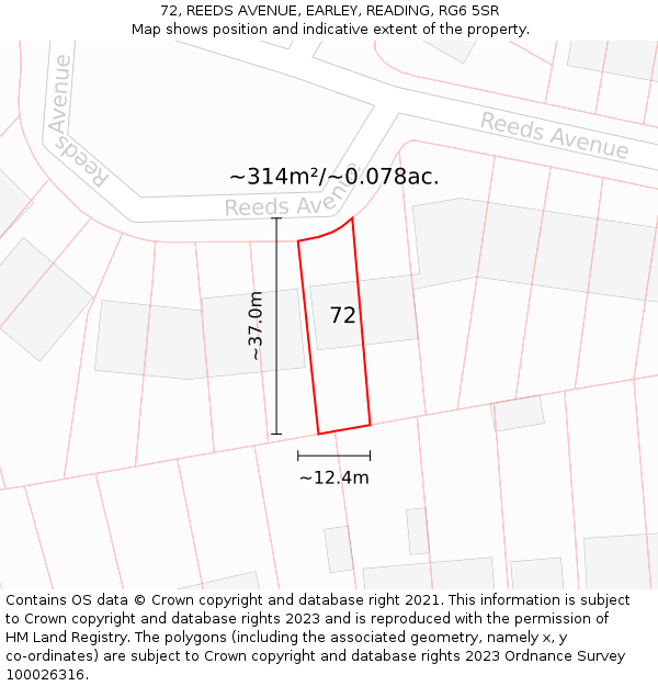72, REEDS AVENUE, EARLEY, READING, RG6 5SR: Plot and title map