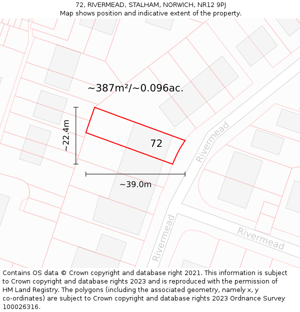 72, RIVERMEAD, STALHAM, NORWICH, NR12 9PJ: Plot and title map