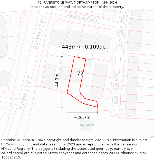 72, RIVERSTONE WAY, NORTHAMPTON, NN4 9QH: Plot and title map