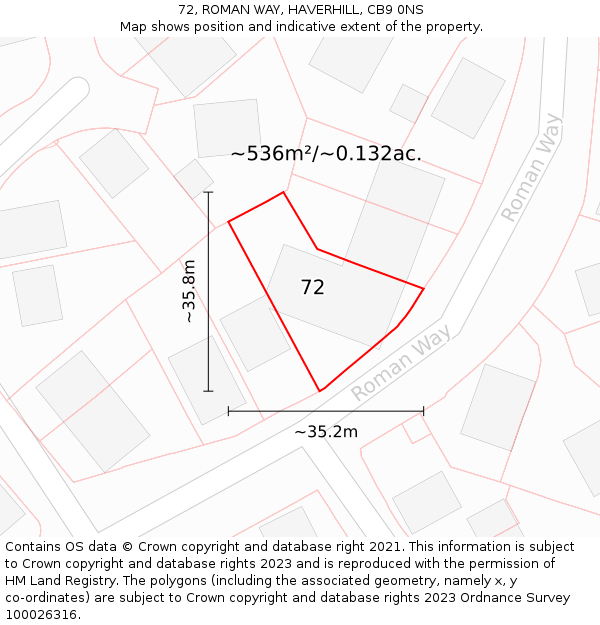 72, ROMAN WAY, HAVERHILL, CB9 0NS: Plot and title map