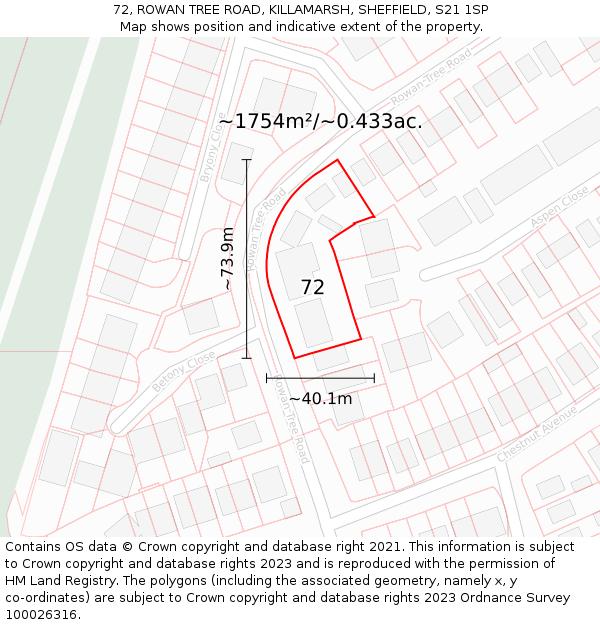 72, ROWAN TREE ROAD, KILLAMARSH, SHEFFIELD, S21 1SP: Plot and title map