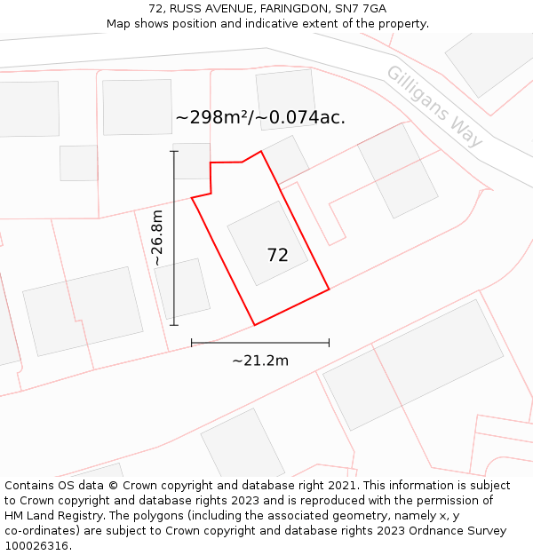 72, RUSS AVENUE, FARINGDON, SN7 7GA: Plot and title map
