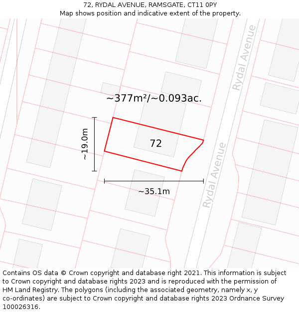 72, RYDAL AVENUE, RAMSGATE, CT11 0PY: Plot and title map