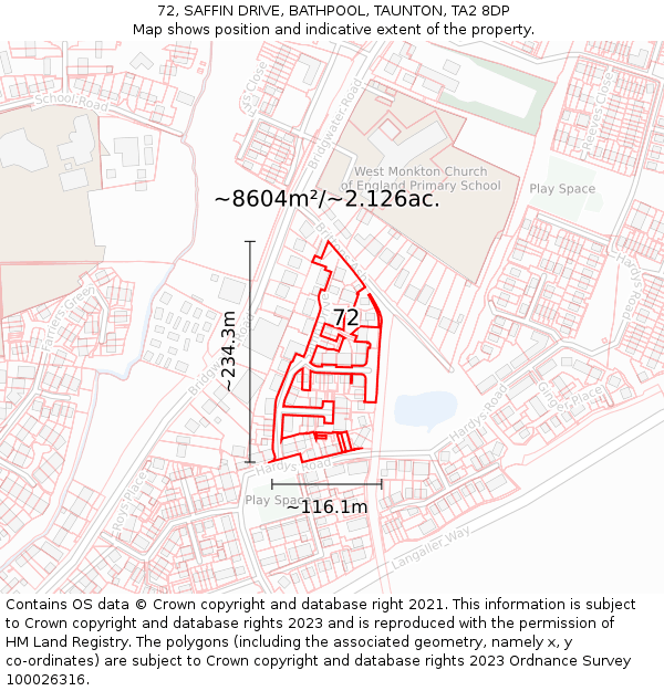 72, SAFFIN DRIVE, BATHPOOL, TAUNTON, TA2 8DP: Plot and title map