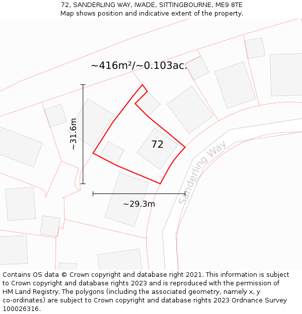 72, SANDERLING WAY, IWADE, SITTINGBOURNE, ME9 8TE: Plot and title map