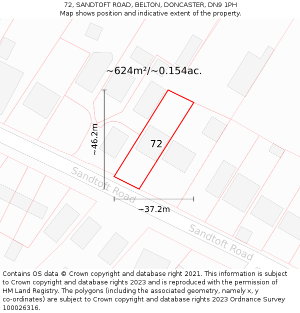 72, SANDTOFT ROAD, BELTON, DONCASTER, DN9 1PH: Plot and title map