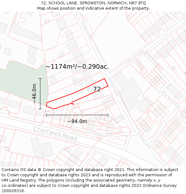 72, SCHOOL LANE, SPROWSTON, NORWICH, NR7 8TQ: Plot and title map