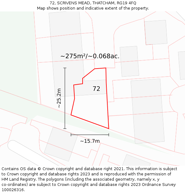 72, SCRIVENS MEAD, THATCHAM, RG19 4FQ: Plot and title map