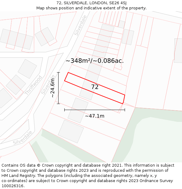72, SILVERDALE, LONDON, SE26 4SJ: Plot and title map