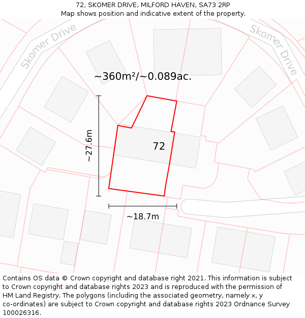 72, SKOMER DRIVE, MILFORD HAVEN, SA73 2RP: Plot and title map