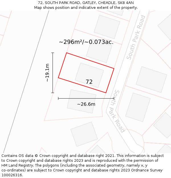72, SOUTH PARK ROAD, GATLEY, CHEADLE, SK8 4AN: Plot and title map