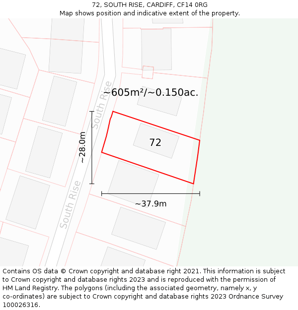 72, SOUTH RISE, CARDIFF, CF14 0RG: Plot and title map