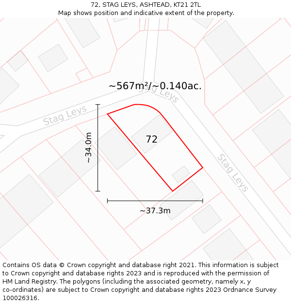 72, STAG LEYS, ASHTEAD, KT21 2TL: Plot and title map