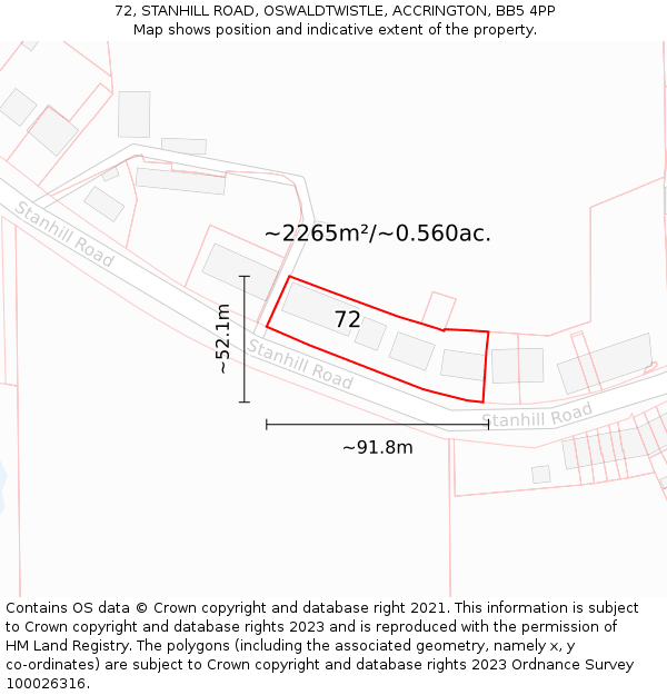 72, STANHILL ROAD, OSWALDTWISTLE, ACCRINGTON, BB5 4PP: Plot and title map
