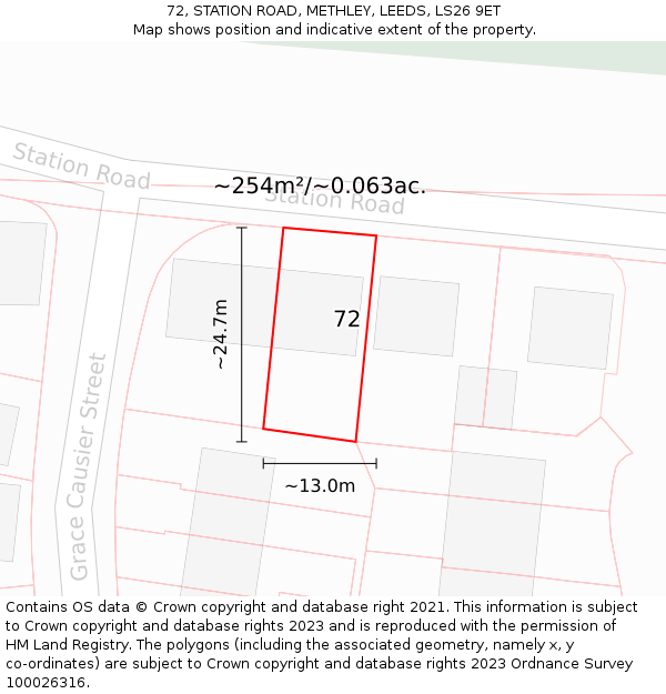 72, STATION ROAD, METHLEY, LEEDS, LS26 9ET: Plot and title map