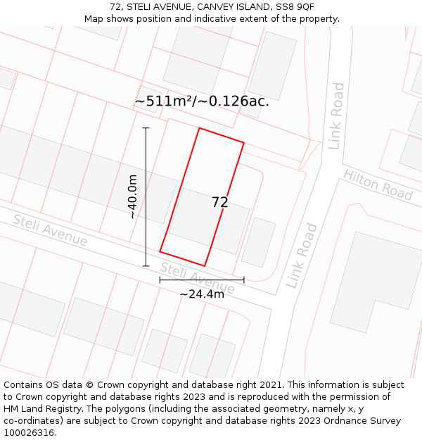 72, STELI AVENUE, CANVEY ISLAND, SS8 9QF: Plot and title map