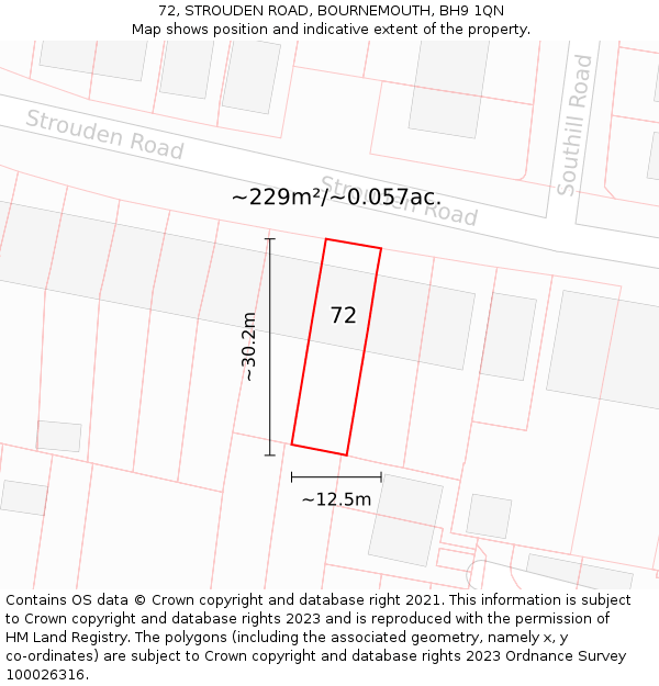 72, STROUDEN ROAD, BOURNEMOUTH, BH9 1QN: Plot and title map