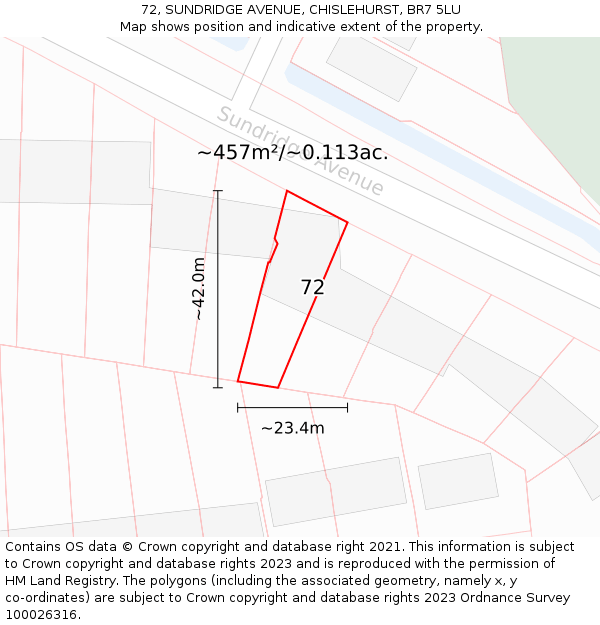 72, SUNDRIDGE AVENUE, CHISLEHURST, BR7 5LU: Plot and title map