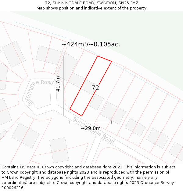 72, SUNNINGDALE ROAD, SWINDON, SN25 3AZ: Plot and title map