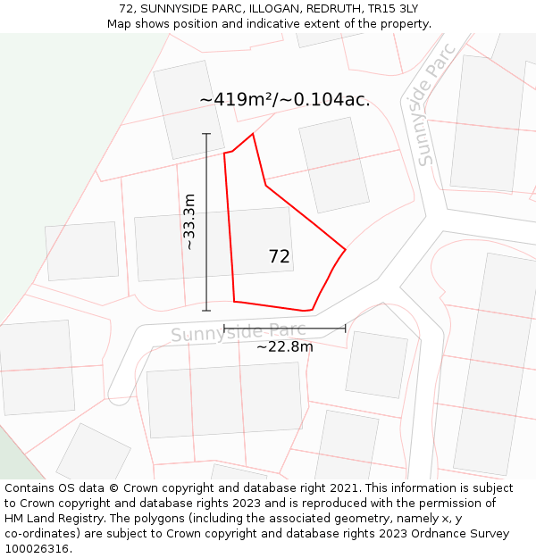 72, SUNNYSIDE PARC, ILLOGAN, REDRUTH, TR15 3LY: Plot and title map