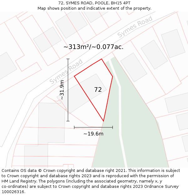 72, SYMES ROAD, POOLE, BH15 4PT: Plot and title map