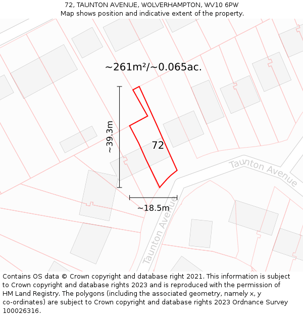 72, TAUNTON AVENUE, WOLVERHAMPTON, WV10 6PW: Plot and title map