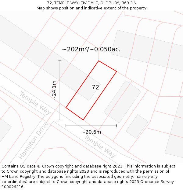 72, TEMPLE WAY, TIVIDALE, OLDBURY, B69 3JN: Plot and title map