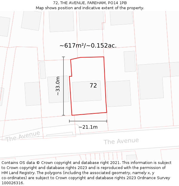 72, THE AVENUE, FAREHAM, PO14 1PB: Plot and title map