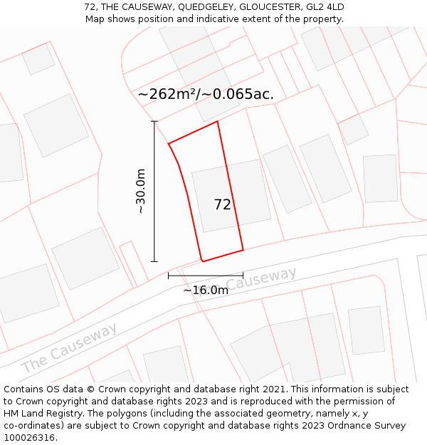 72, THE CAUSEWAY, QUEDGELEY, GLOUCESTER, GL2 4LD: Plot and title map