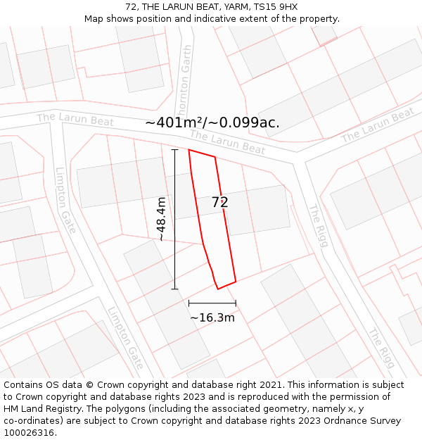 72, THE LARUN BEAT, YARM, TS15 9HX: Plot and title map