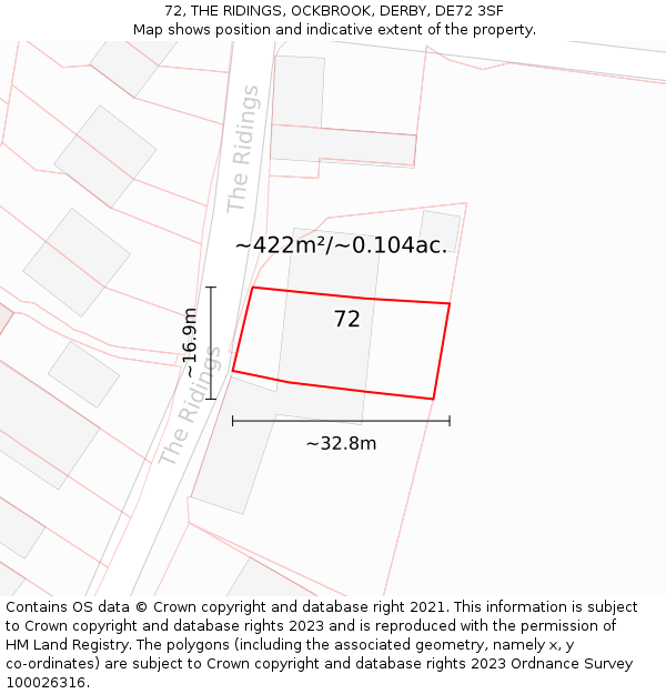 72, THE RIDINGS, OCKBROOK, DERBY, DE72 3SF: Plot and title map
